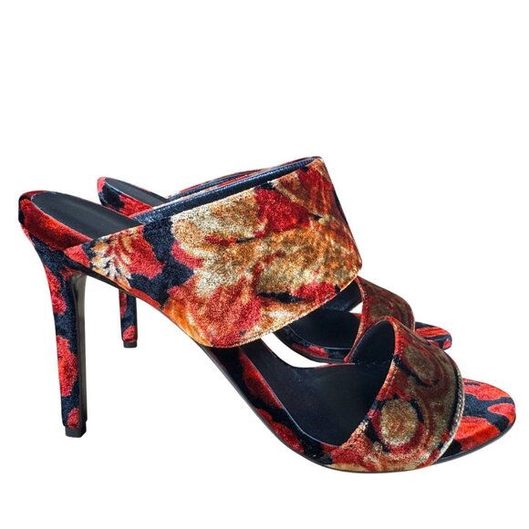 Versace Shoes - Versace Womens Baroque Velvet Sandals Size 40 Red & Gold Stiletto NIB